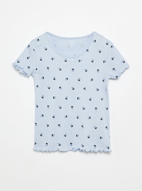 Completo pigiama t-shirt + pantaloncini in maglia traforata - 2 pezzi - Kiabi