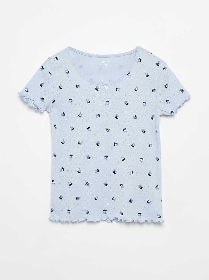Completo pigiama t-shirt + pantaloncini in maglia traforata - 2 pezzi Blu - Kiabi
