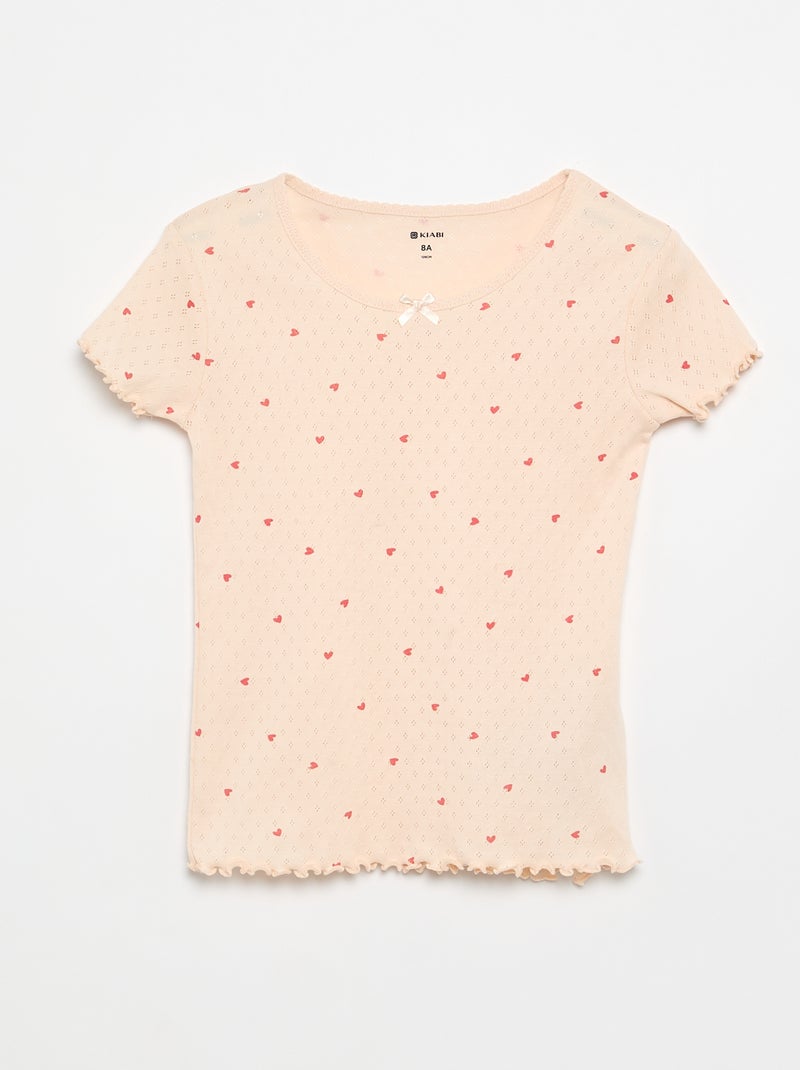 Completo pigiama t-shirt + pantaloncini in maglia traforata - 2 pezzi Rosa - Kiabi