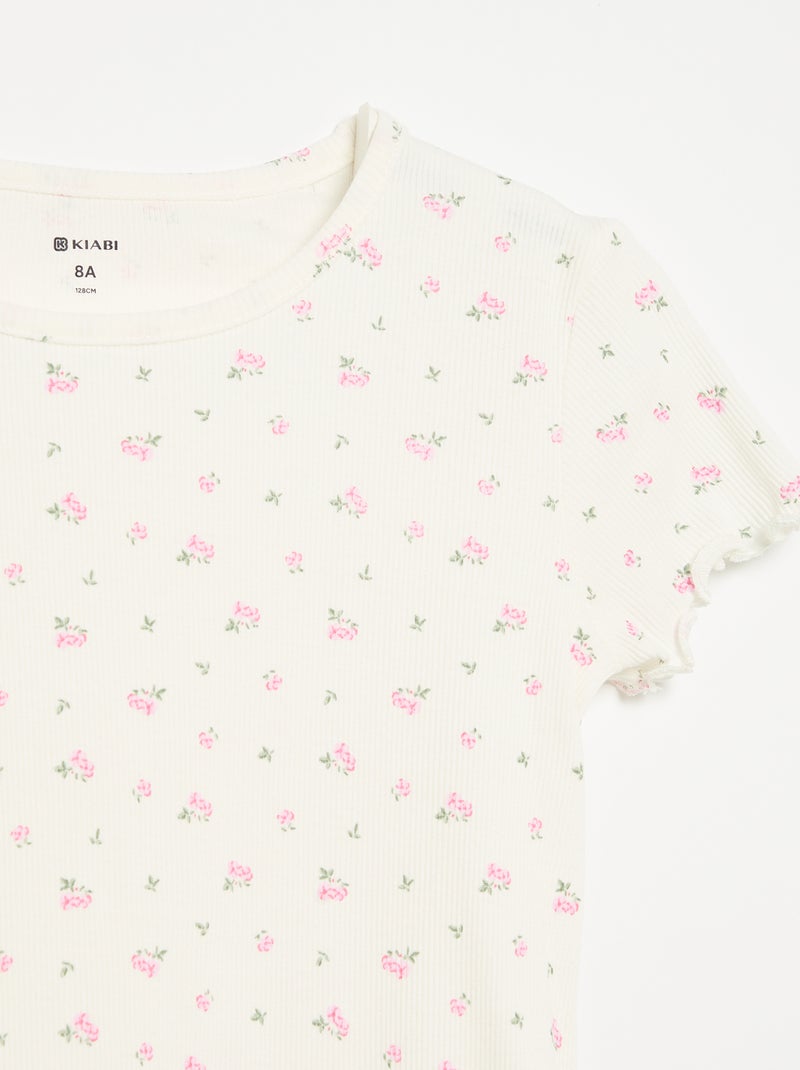 Completo pigiama top + shorts in maglia a costine di cotone Bianco - Kiabi