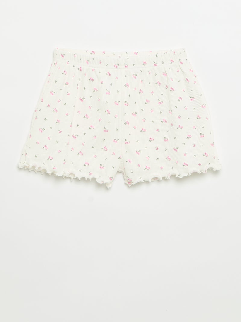 Completo pigiama top + shorts in maglia a costine di cotone Bianco - Kiabi