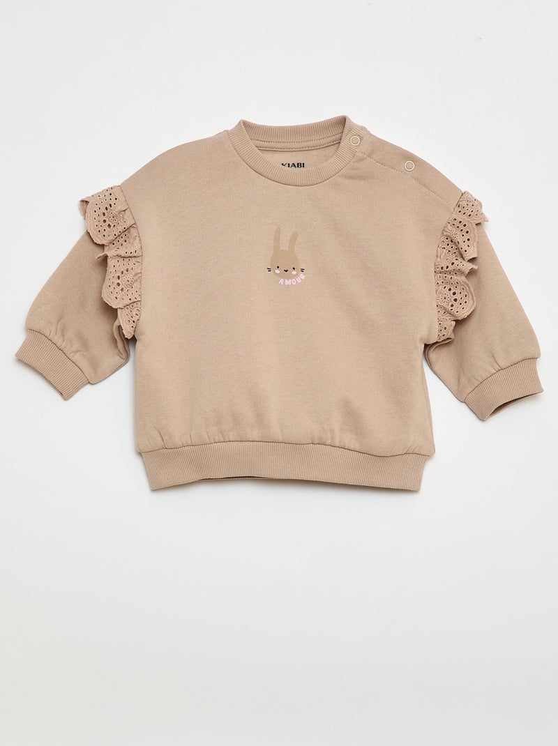 Completo tuta felpa con volant e pantaloni - 2 pezzi Beige - Kiabi