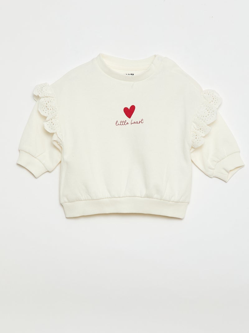 Completo tuta felpa con volant + pantaloni - 2 pezzi Beige - Kiabi