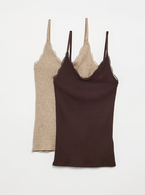 Confezione da 2 canotte a costine con pizzo - Kiabi