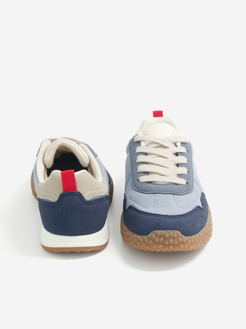 Contrast Low-Top Lace-Up Sneakers Blue - Kiabi