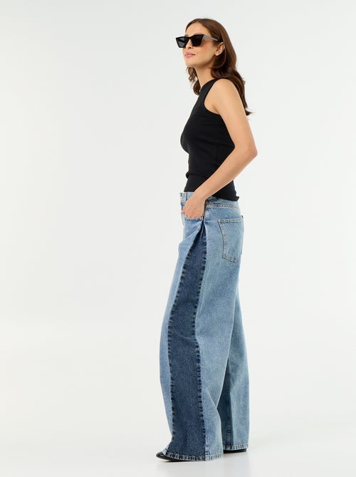 Contrasting Side Wide Leg Jeans - Kiabi
