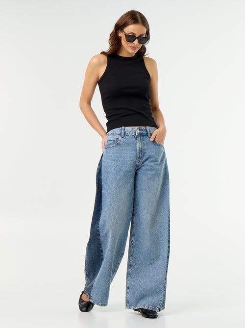 Contrasting Side Wide Leg Jeans - Kiabi