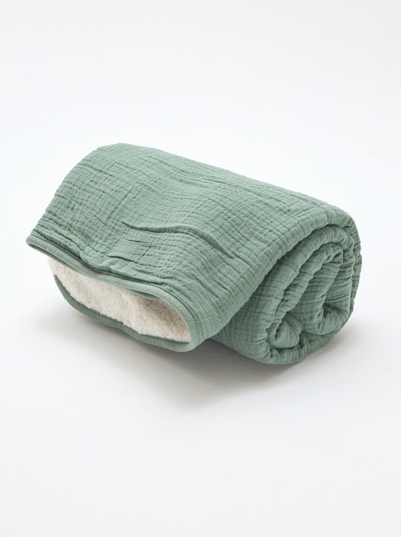 Coperta in garza di cotone e pile Verde - Kiabi