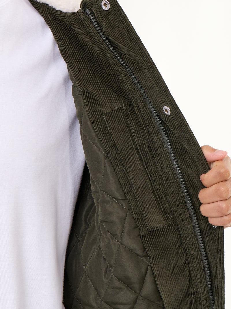 Cord-Blouson mit Lammfellimitat-Kragen Grün - Kiabi