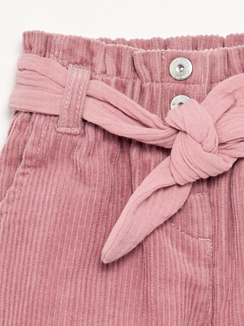 Cordhose mit Gürtel Rose - Kiabi