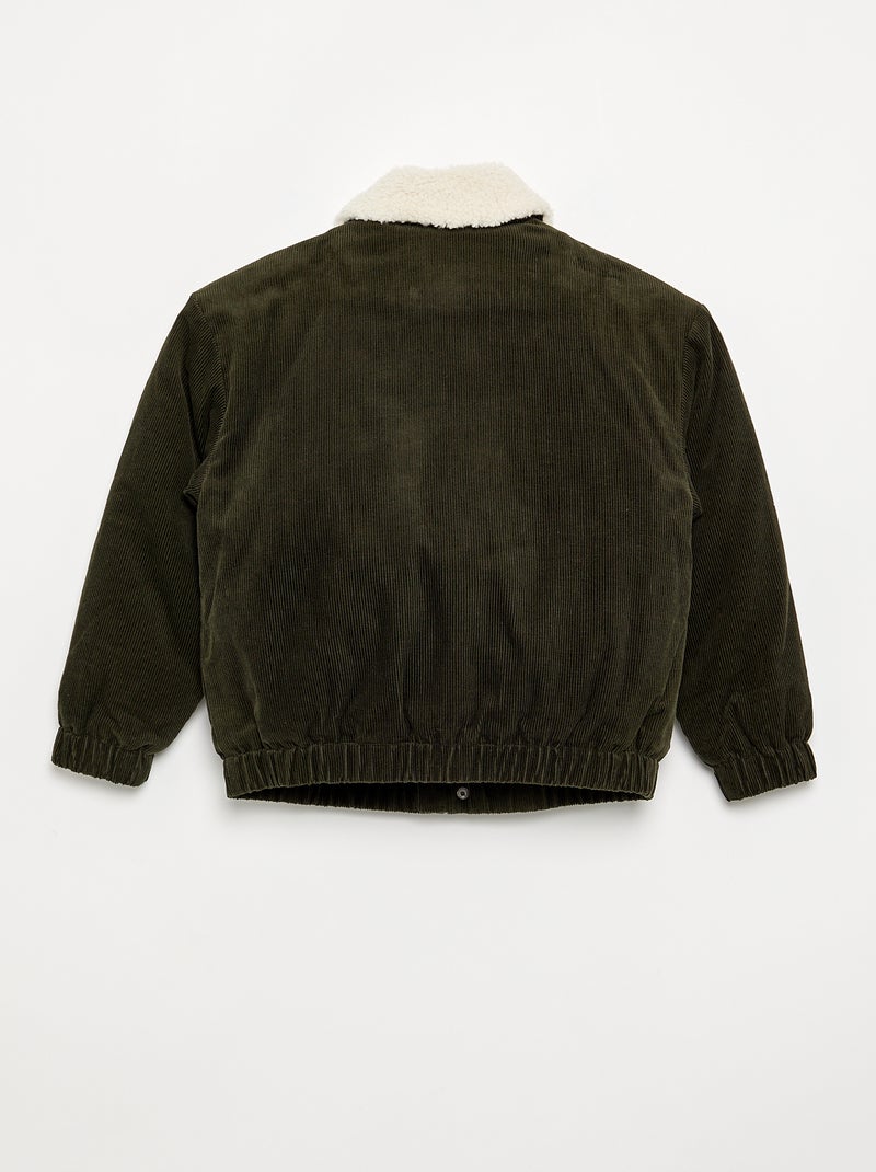 Corduroy jacket with faux shearling collar Green - Kiabi