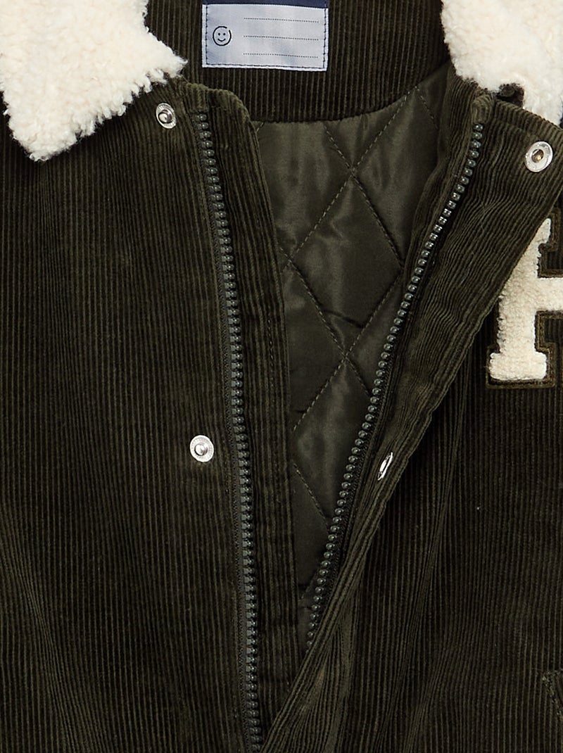 Corduroy jacket with faux shearling collar Green - Kiabi