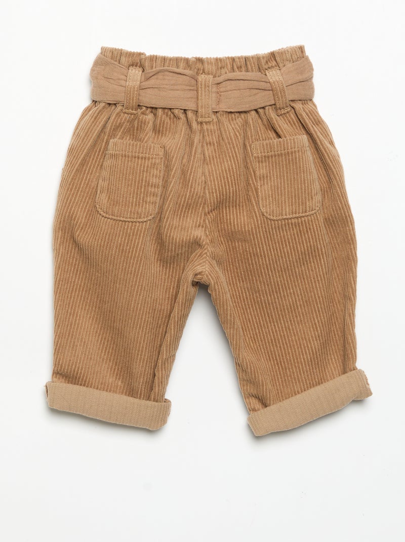 Corduroy trousers with included belt Brown - Kiabi