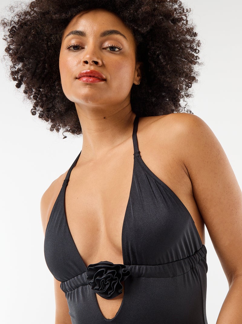 Costume da bagno intero con fiore sullo scollo Nero - Kiabi