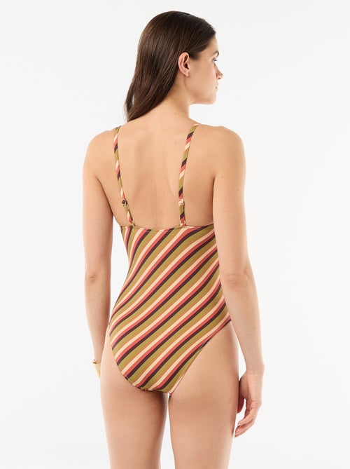 Costume da bagno intero con scollatura profonda e dettaglio gioiello - Kiabi