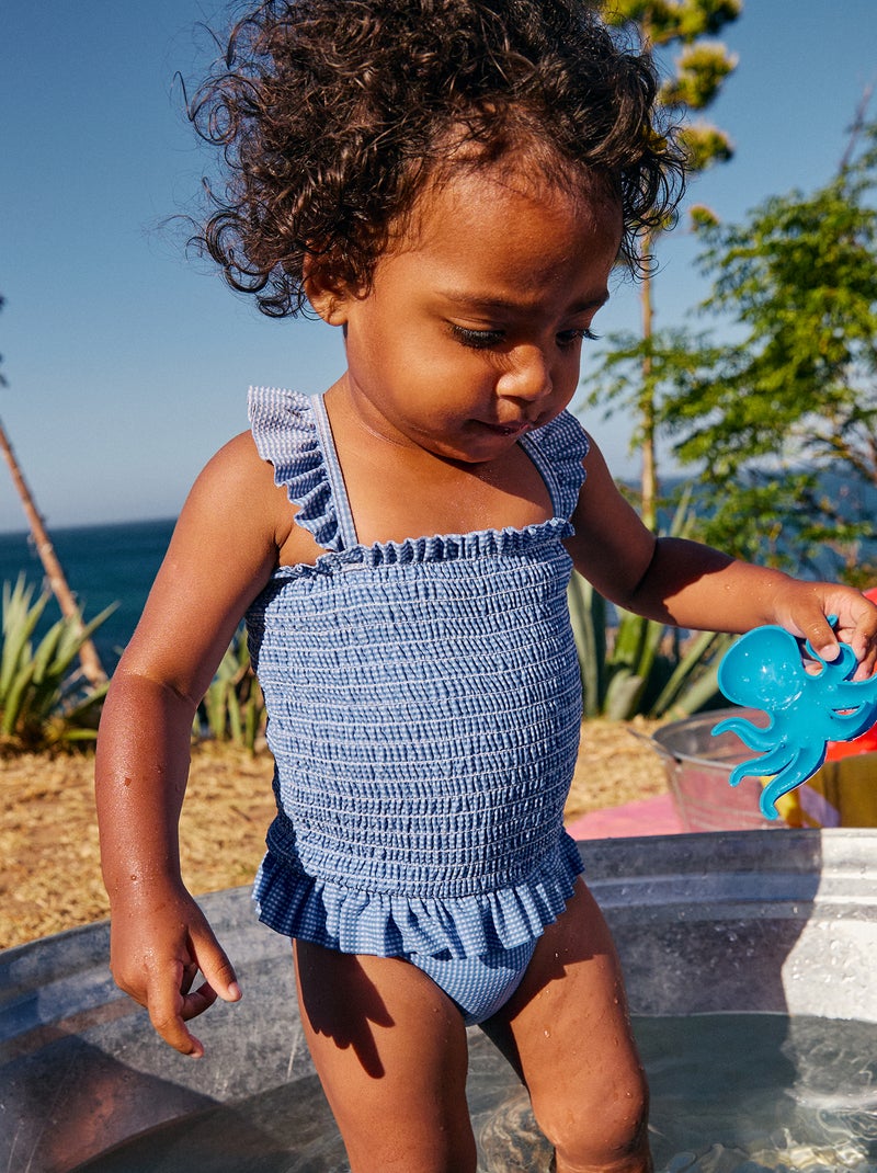 Costume da bagno intero smockato con volant Blu - Kiabi