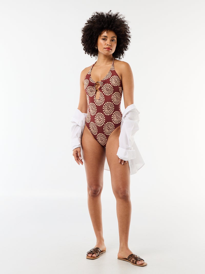 Costume da bagno intero stampato con scollo fantasia Marrone - Kiabi