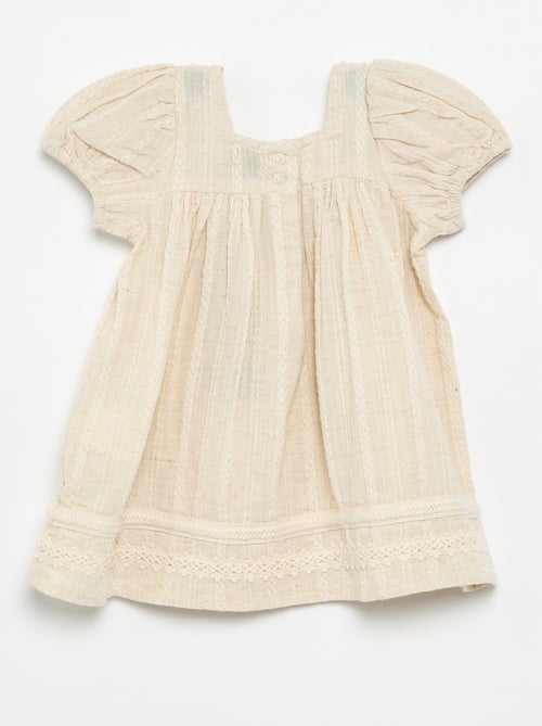 Cotton and linen dress with macramé details - Kiabi
