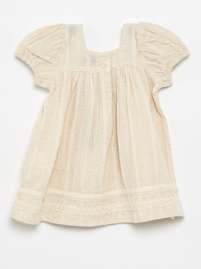 Cotton and linen dress with macramé details Ecru - Kiabi