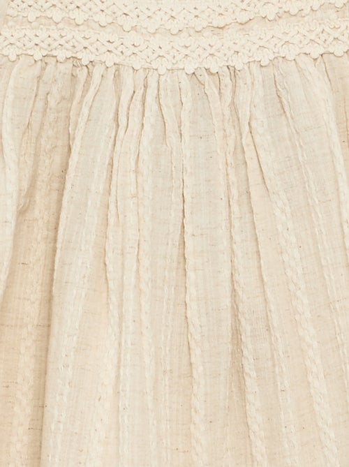 Cotton and linen dress with macramé details - Kiabi