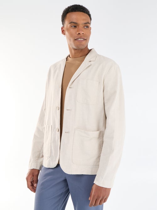 Cotton and linen jacket with patch pockets - Kiabi