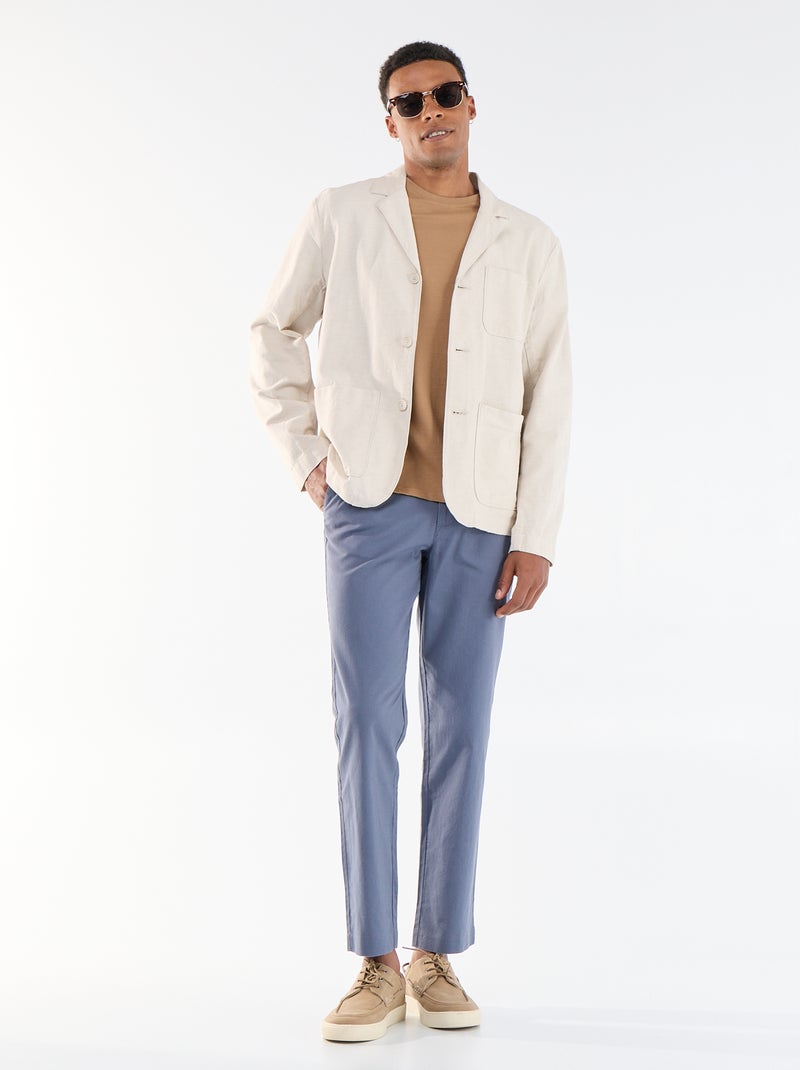 Cotton and linen jacket with patch pockets Beige - Kiabi