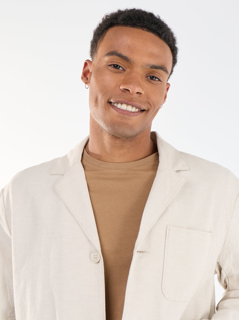 Cotton and linen jacket with patch pockets Beige - Kiabi