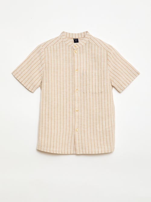 Cotton and linen short-sleeved Mao collar shirt - Kiabi