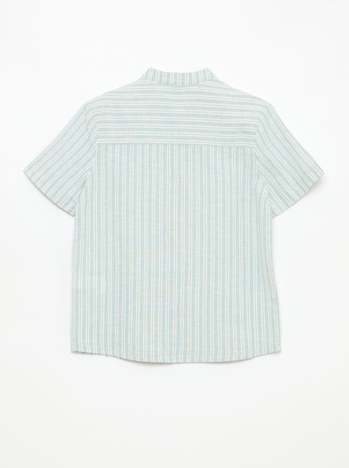 Cotton and linen short-sleeved Mao collar shirt - Kiabi