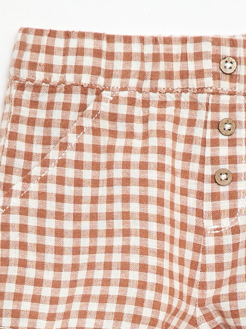 Cotton and linen shorts Brown - Kiabi