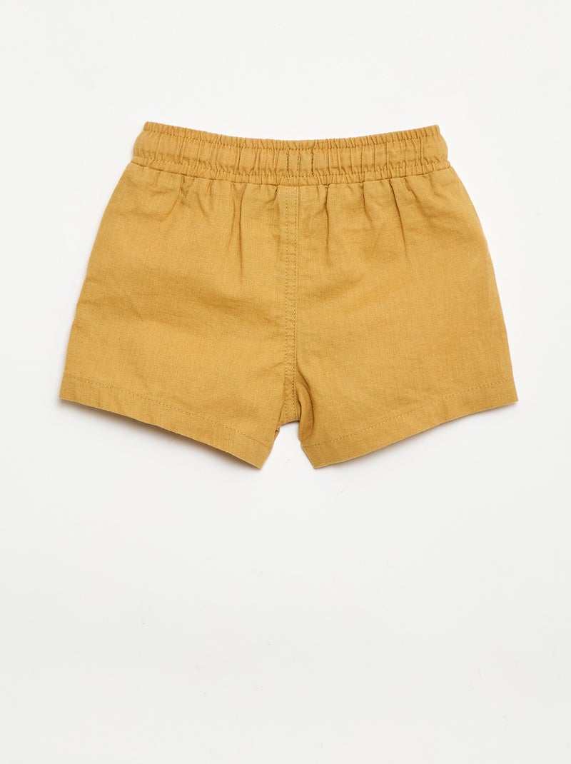 Cotton and linen shorts Mustard yellow - Kiabi