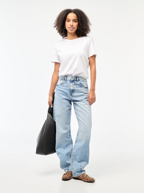 Cotton Denim Barrel Leg Trousers - Kiabi