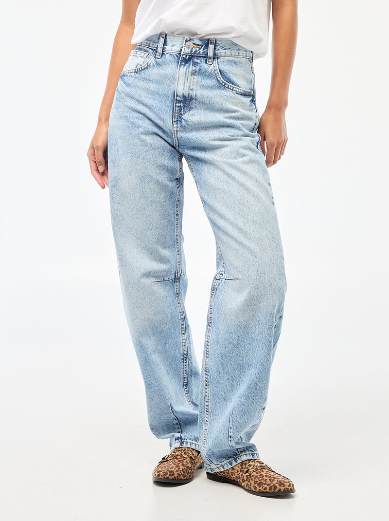 Cotton Denim Barrel Leg Trousers Blue - Kiabi