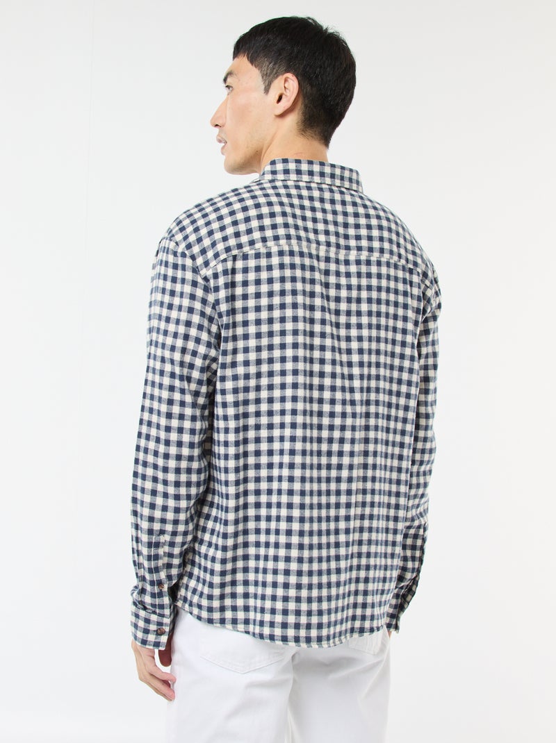 Cotton Flannel Check Shirt Blue - Kiabi