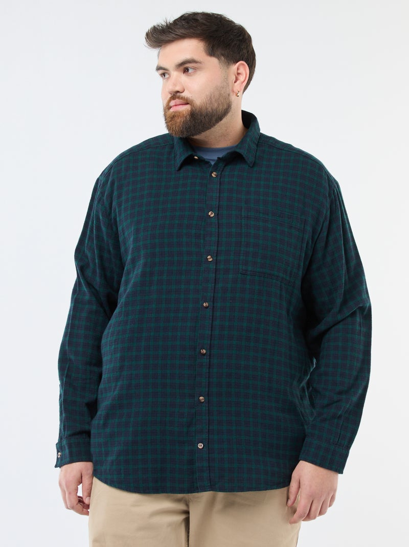 Cotton Flannel Checkered Shirt Green - Kiabi