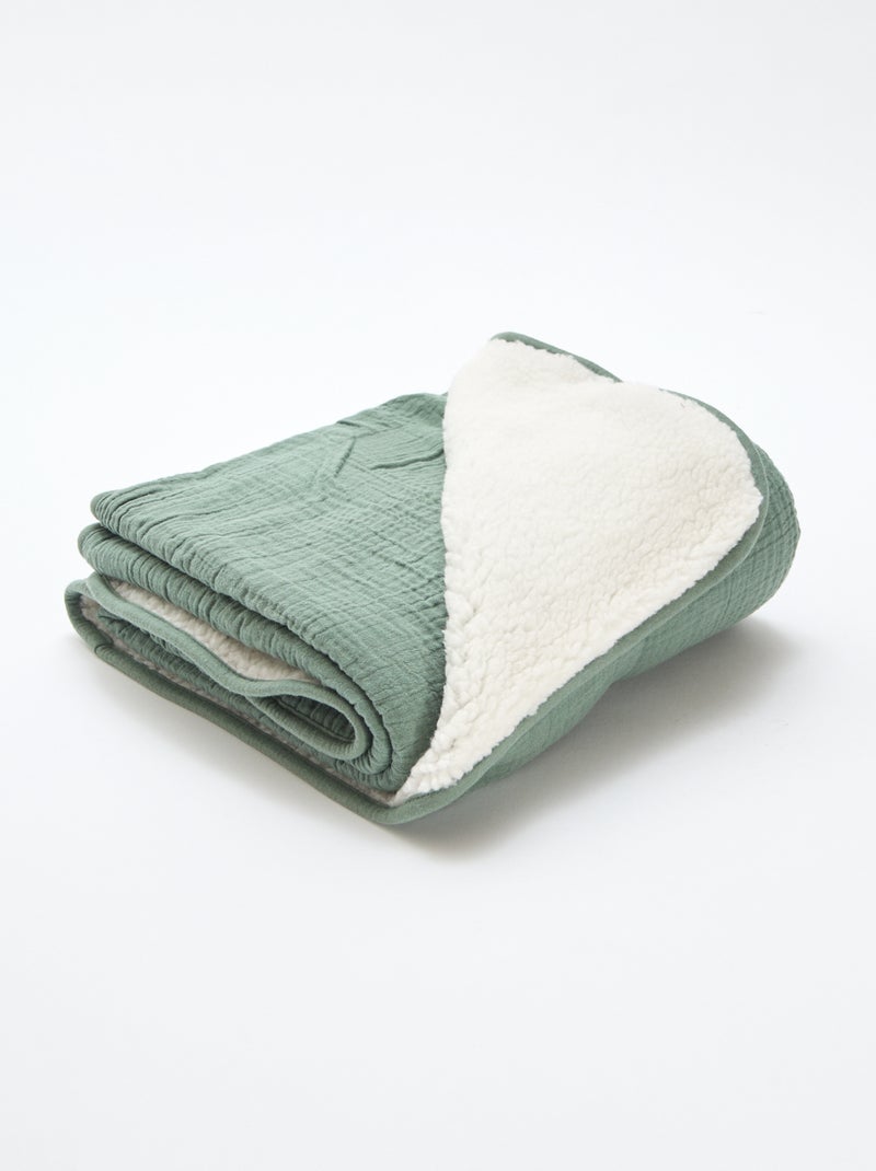 Cotton gauze and fleece blanket Green - Kiabi