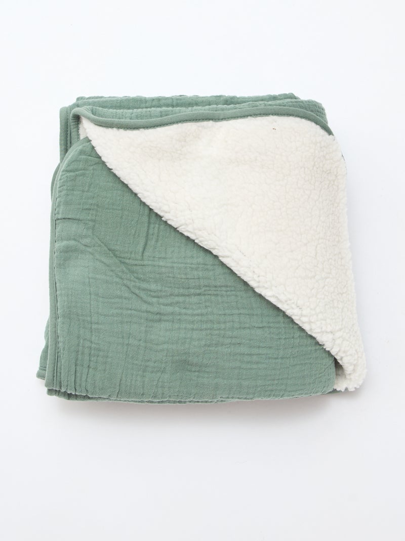 Cotton gauze and fleece blanket Green - Kiabi