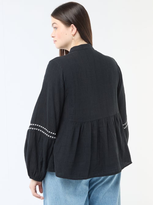 Cotton Gauze Blouse with Embroidered Details and Neck Ties - Kiabi