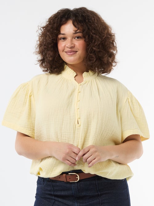 Cotton Gauze Blouse with Ruched Collar - Kiabi