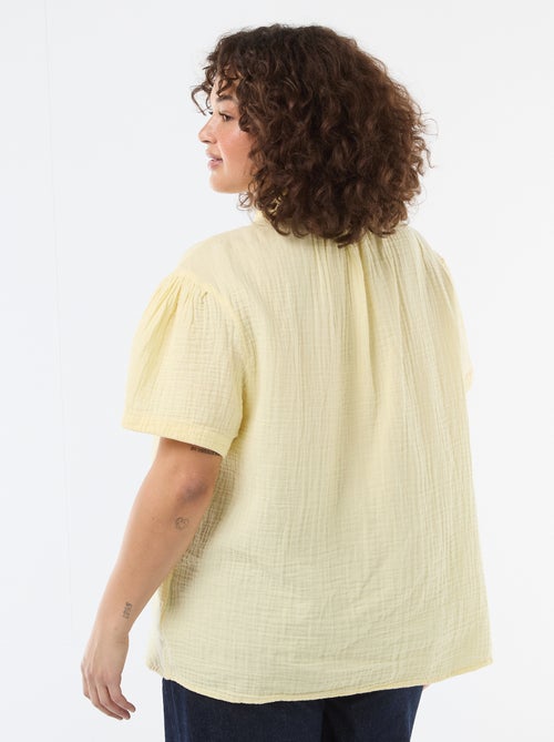 Cotton Gauze Blouse with Ruched Collar - Kiabi