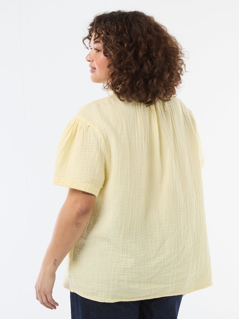 Cotton Gauze Blouse with Ruched Collar Yellow - Kiabi