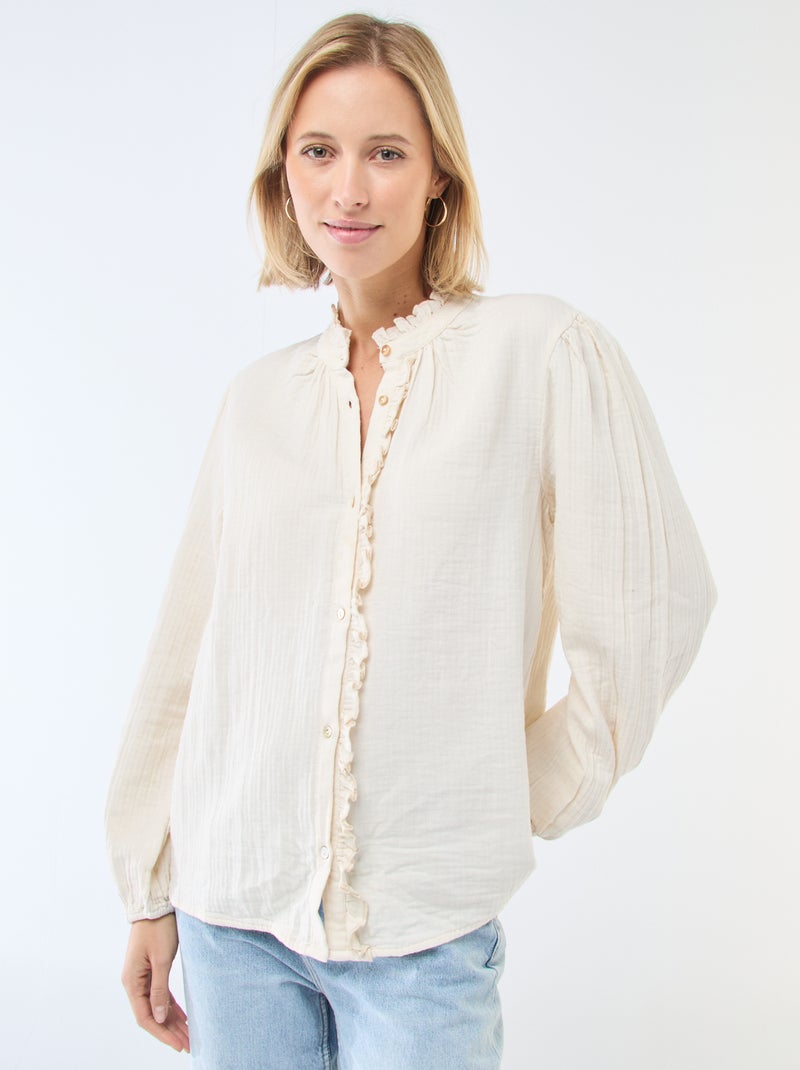 Cotton Gauze Blouse with Scalloped Edges White - Kiabi