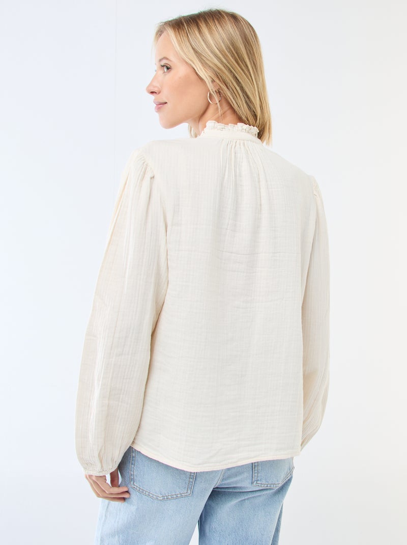 Cotton Gauze Blouse with Scalloped Edges White - Kiabi