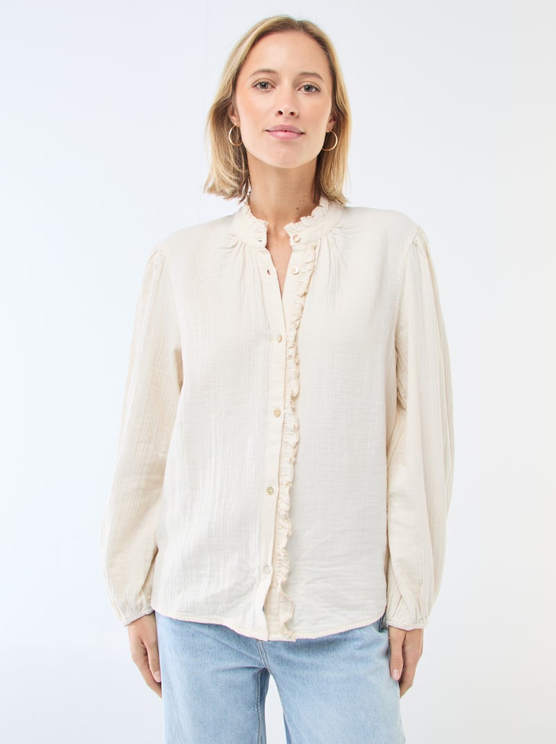 Cotton Gauze Blouse with Scalloped Edges White - Kiabi