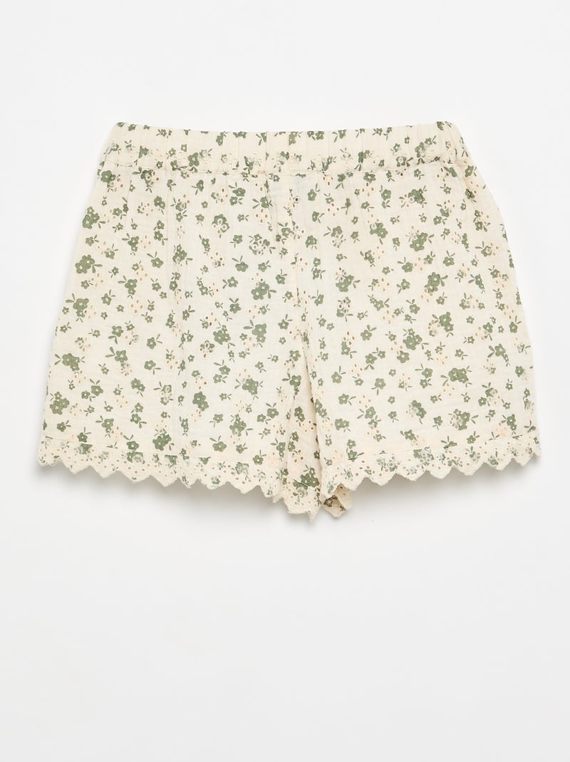 Cotton gauze shorts with floral print Khaki - Kiabi