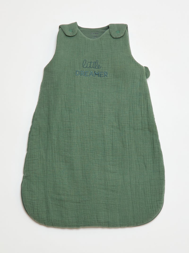 Cotton Gauze Sleeping Bag with Detachable Sleeves TOG 2.5 Green - Kiabi