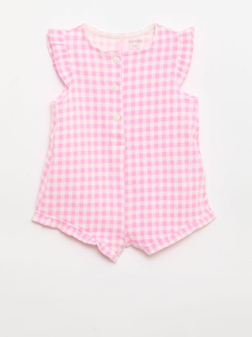 Cotton Jersey Romper Shorts with Ruffled Sleeves - Kiabi