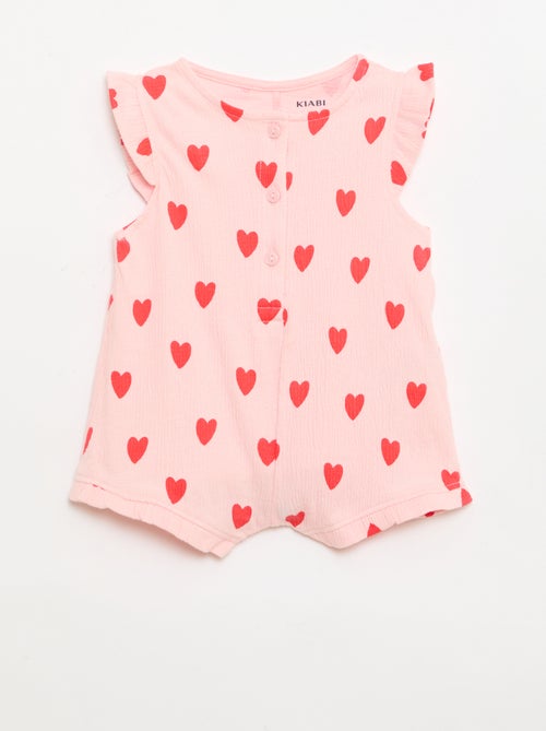 Cotton jersey short romper with ruffled sleeves - Kiabi