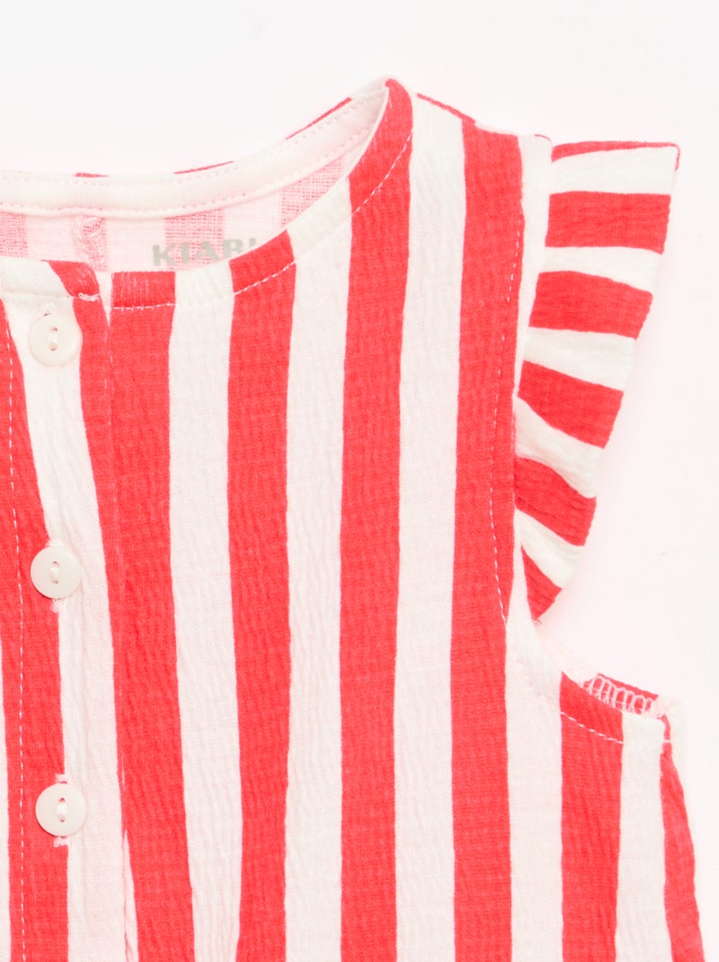 Cotton jersey short romper with ruffled sleeves Red - Kiabi