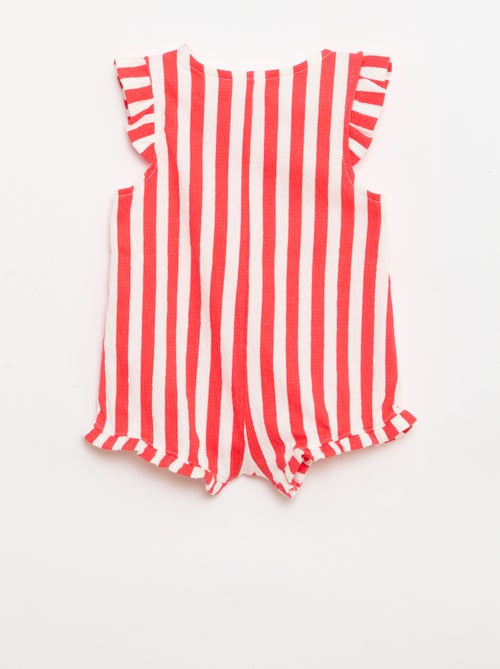 Cotton jersey short romper with ruffled sleeves - Kiabi